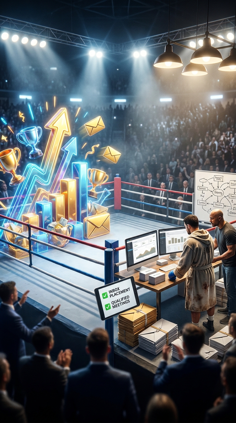 Boxing ring as a metaphor for the factors that actually win cold email replies